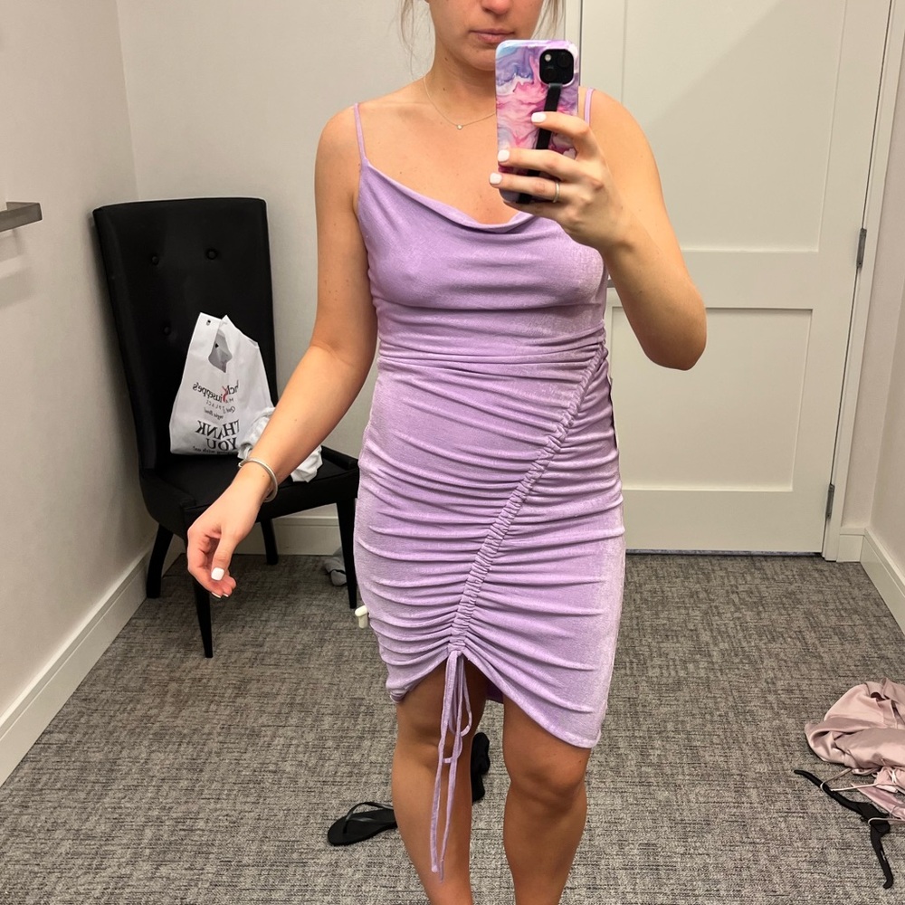 Kinsley Ruched Lilac Purple Dress by Bardot
